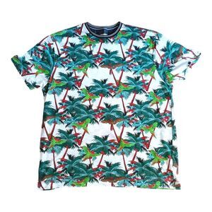 Huntington BC T-Shirt Men's Size 3XL Tropical Print AOP White Short Sleeve